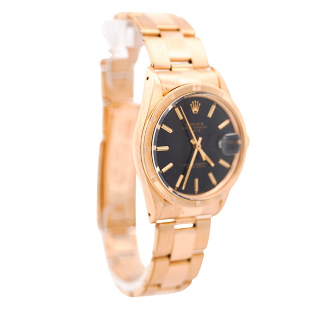 1970s 1970s Rolex Op Date 1501 34mm 18k Gold Black Gloss Dial Watch For Sale - Image 5 of 10