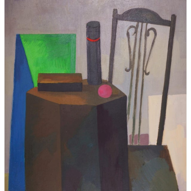 Ev Grüger (1928 Altenburg - 2017 Hofheim), Interior with Chair and Geometric Figures, circa 1958. Oil on canvas, 70 cm x...