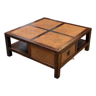 Chinese-Style Woven Rattan Four-Drawer Coffee Table, Vintage For Sale