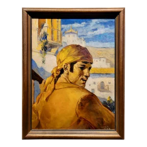 Hernando Gonzallo Villa -Portrait of a Spanish Man W/A Yellow Bandana- Oil Painting