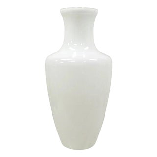Late 20th Century Modern Large White Cased Blown Glass 30" Urn Form Floor Flower Vase Vessel For Sale