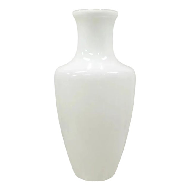 Late 20th Century Modern Large White Cased Blown Glass 30" Urn Form Floor Flower Vase Vessel For Sale