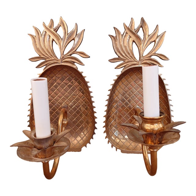 Vintage Hollywood Regency Pineapple Brass Wall Sconces – Pair For Sale