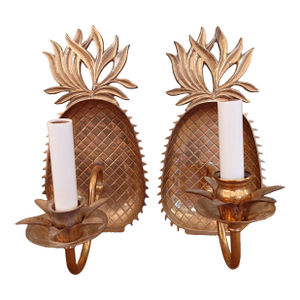 Vintage Hollywood Regency Pineapple Brass Wall Sconces – Pair