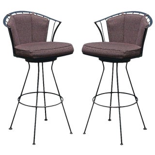 Pair of Vintage Woodard Wrought Iron Stools For Sale