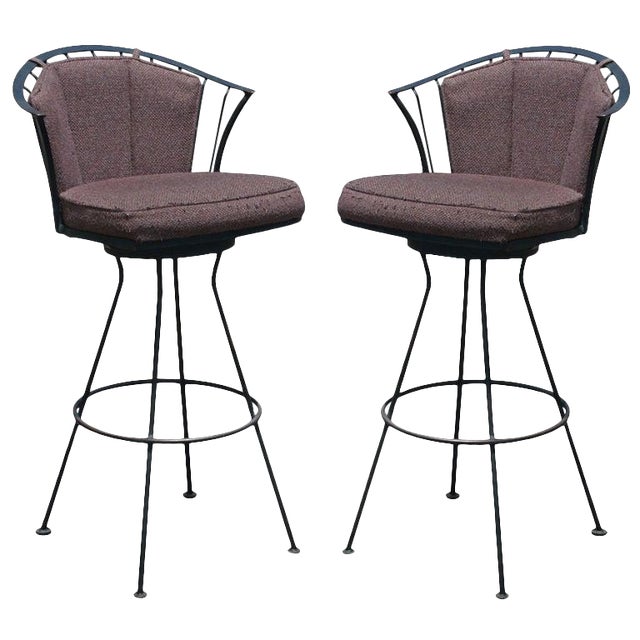 Pair of Vintage Woodard Wrought Iron Stools For Sale