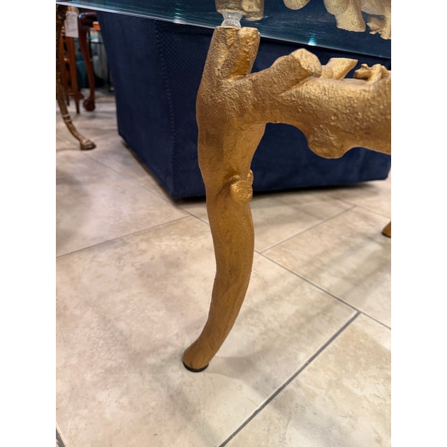 Metal Hollywood Regency Gold Leaf Faux Bois Cocktail Table For Sale - Image 7 of 14