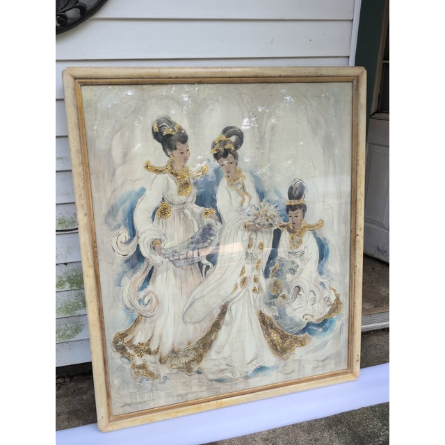 Mid 20th Century Asian Geisha Lady Signed Painting Massive Size For Sale - Image 12 of 18