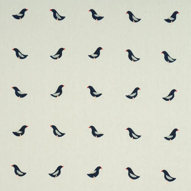 SAMPLE - Schumacher X Caroline Z Hurley Birds Hand Block Print Fabric In Black On Natural For Sale