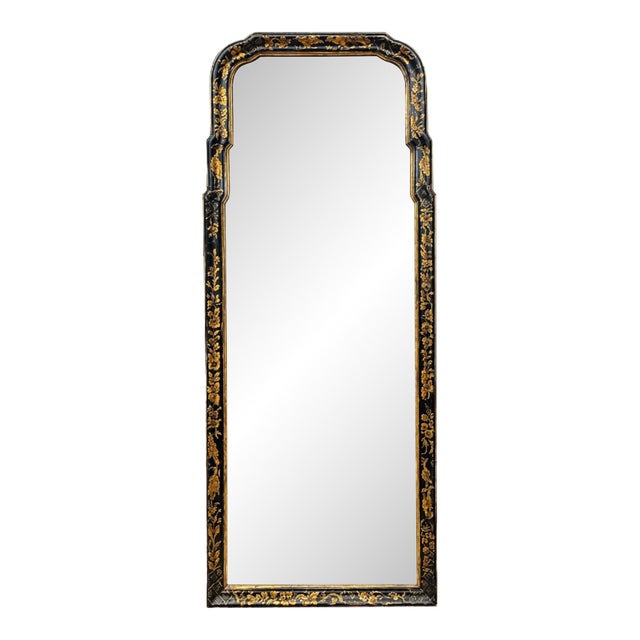 Black Lacquer Chinoiserie Georgian Style Wall Mirror Att. To Friedman Bros. For Sale