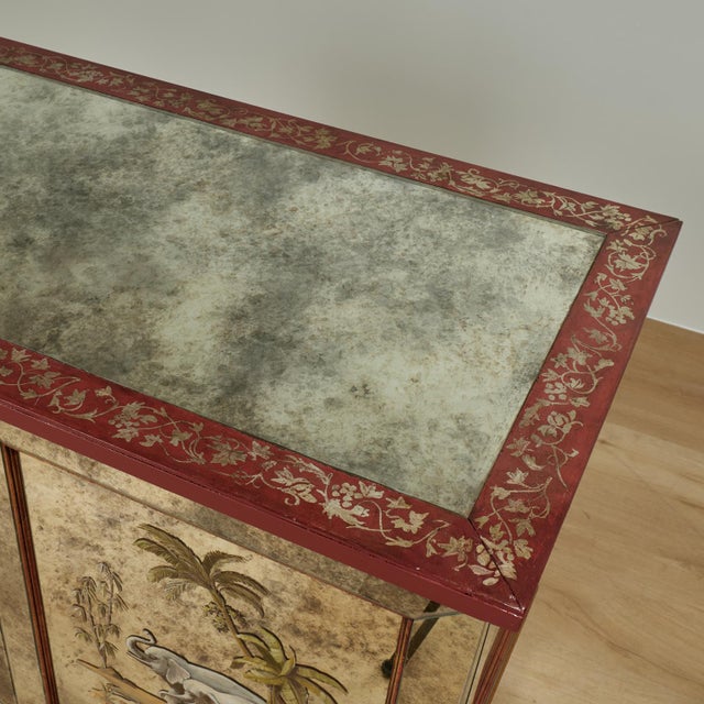 Pair of Antique Italian Eglomise Mirrored Cabinets With Elephants and Palm Trees For Sale - Image 13 of 18