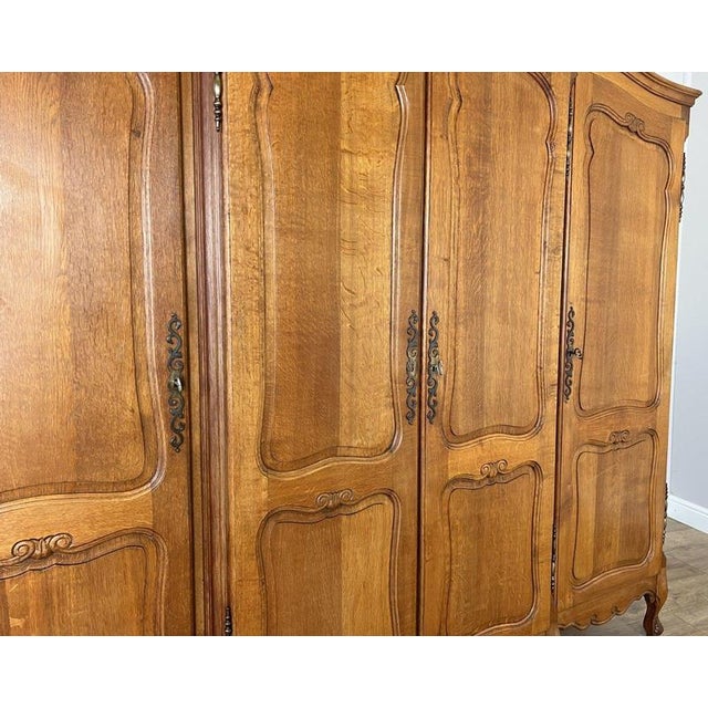 Vintage French Louis XVI Style Carved Oak 4-Door Wardrobe For Sale - Image 13 of 18