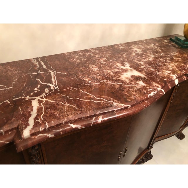 1990s 1990s Traditional Italian Cherry Wood With Rojo Bilbao Marble Top Buffet For Sale - Image 5 of 12