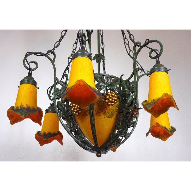 French Wrought Iron Glass Chandelier, 1990s For Sale - Image 11 of 15