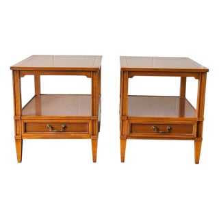 Hekman Mid-Century Modern Walnut End Tables With Drawer and Open Shelf - A Pair For Sale