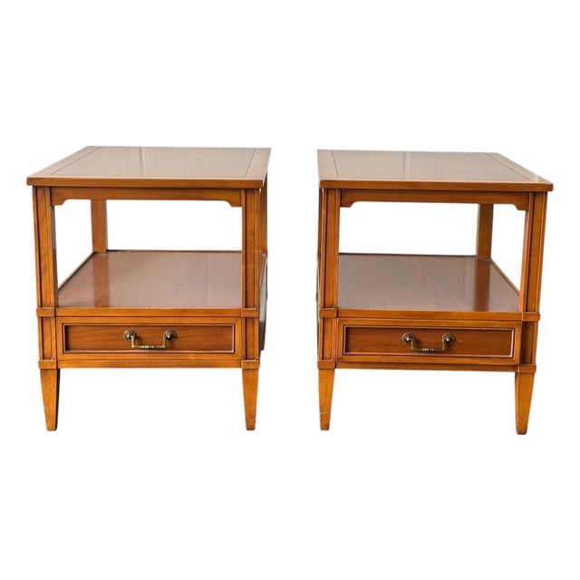 Hekman Mid-Century Modern Walnut End Tables With Drawer and Open Shelf - A Pair For Sale