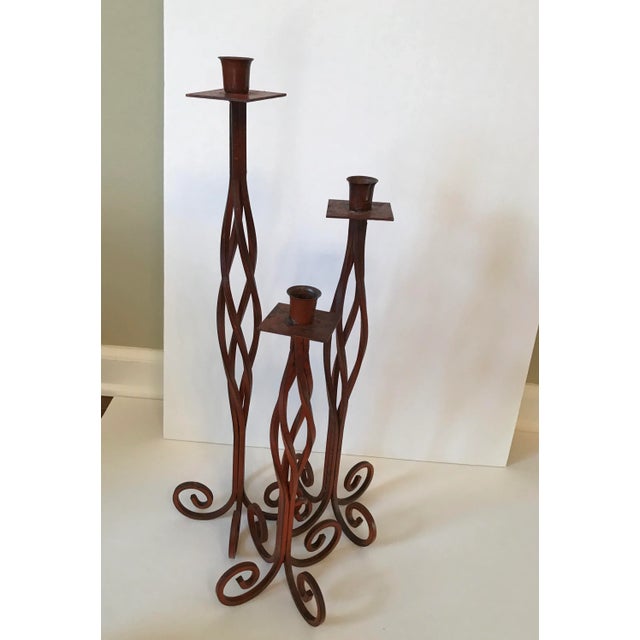 Mid 20th Century 1950's Twisted Iron Candlesticks - Set of 3 For Sale - Image 5 of 9