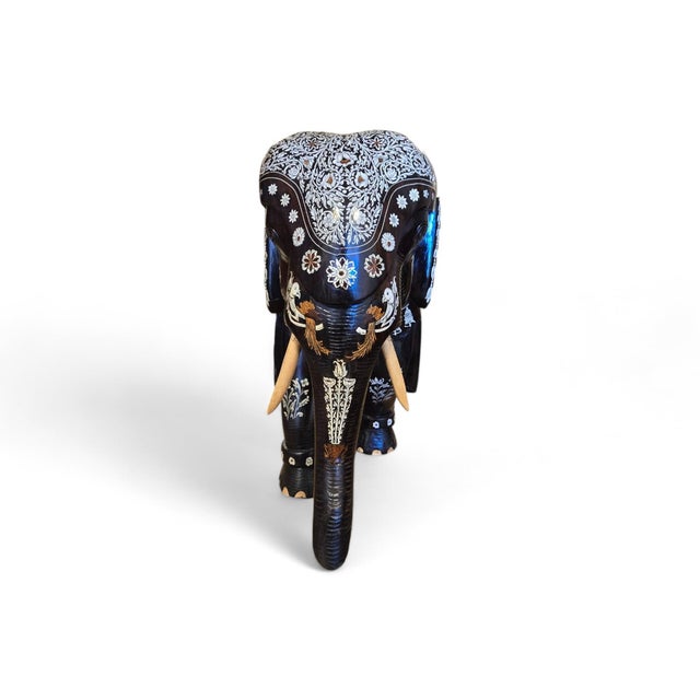 Large Indian Wood Carved Elephant, 1900s For Sale - Image 4 of 18