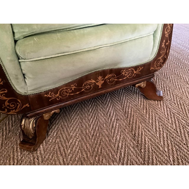 Early 20th Century Austrian Vienna Biedermeier Revival Armchairs in Carved Walnut with Green Velvet – Pair For Sale - Image 4 of 9