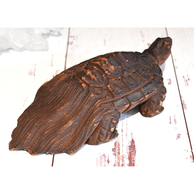 Japanese Hand Carved Wood Minogame Turtle Signed For Sale - Image 17 of 18