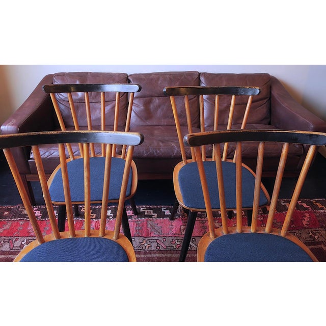 Mid-Century Dining Chairs with Splayed Legs and Navy Blue Seats, Set of 4 For Sale - Image 4 of 12