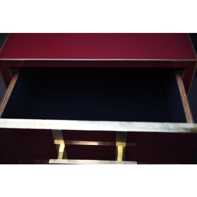 Extraordinary Pair of Red Cartier Murano Glass Bedside Tables, Made in Italy These Red Cartier glass bedside tables are a...