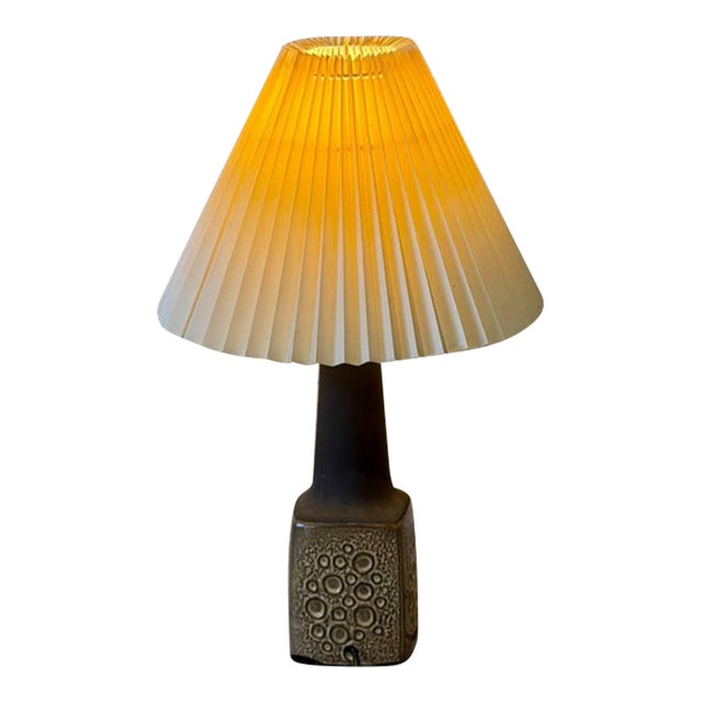 Ceramic Table Lamp With Pleated Paper Shade Danish Mid-Century Modern 1970s For Sale
