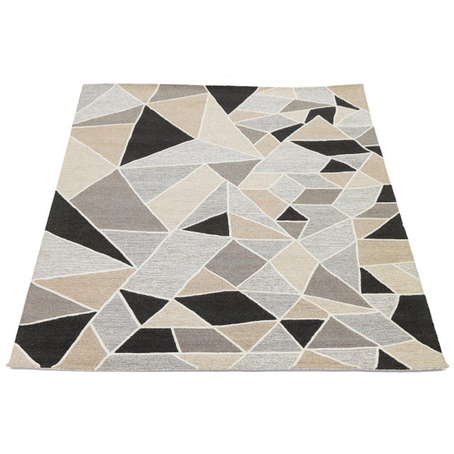 8x10 Modern Geometric Hand-Tufted Wool Rug Abstract Mosaic Neutral Area Rug For Sale - Image 9 of 10