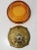 Pattern: Floral And Ribbon Motif On Lid Color: Amber Date Produced: 1930s Shape: Powder Jar With Lid