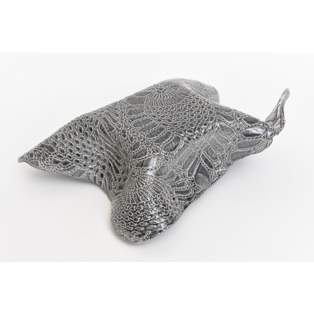 Vintage Biomorphic Snakeskin Embossed Ceramic Bowl, Gray, Charcoal, White For Sale - Image 11 of 11