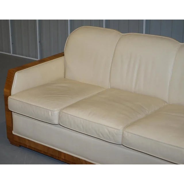 Art Deco Walnut & Cream Leather Sofa & Armchairs by Harry & Lou Epstein, Set of 3 For Sale - Image 16 of 18