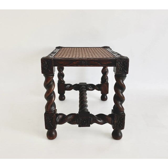 Late 19th Century Early 20th C Jacobean Style Barley Twist Footstool W/ Cane Seat For Sale - Image 5 of 9