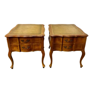 Vintage Hammary French Provincial Style Leather Top Side Tables - Pair