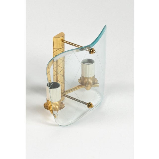 Mid-Century Brass & Curved Glass Sconces in the style of FontanaArte, Italy, 1950s, Set of 3 For Sale - Image 16 of 18