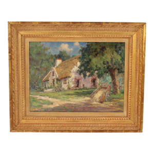 Impressionist Painting of a Thatched Bungalow by Dedrick B. Stuber (1878-1954).