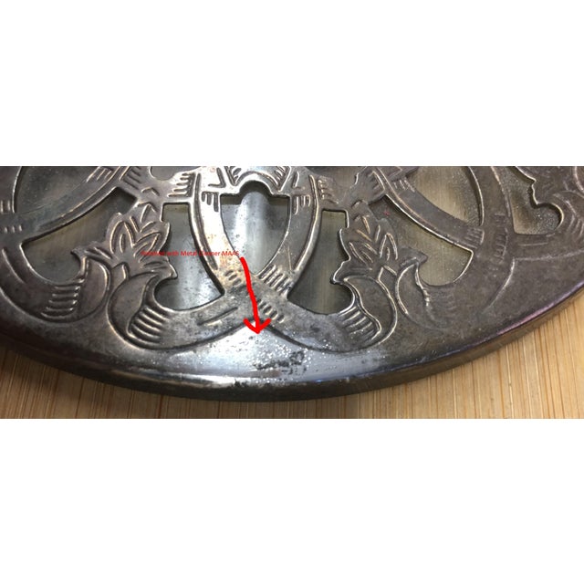 1980s Hand Carved Silverplate & Glass Trivet For Sale In Las Vegas - Image 6 of 6