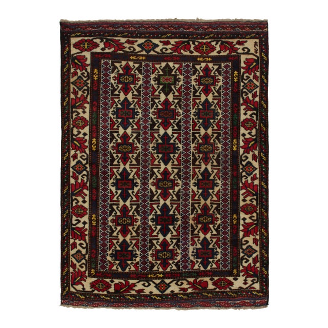 Red Rug & Kilim’s Afghani Baluch Rug in Beige With Red and Blue Geometric Patterns For Sale - Image 8 of 8