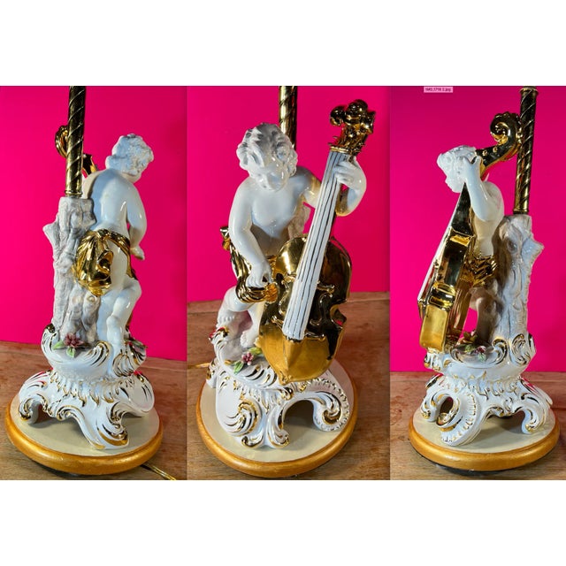 Vintage Capodimonte Porcelain Cherub With Violin Table Lamp For Sale - Image 10 of 12