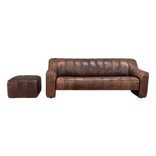 Vintage DS44 Three-Seater Sofa with Hocker from de Sede, 1970s, Set of 2 For Sale