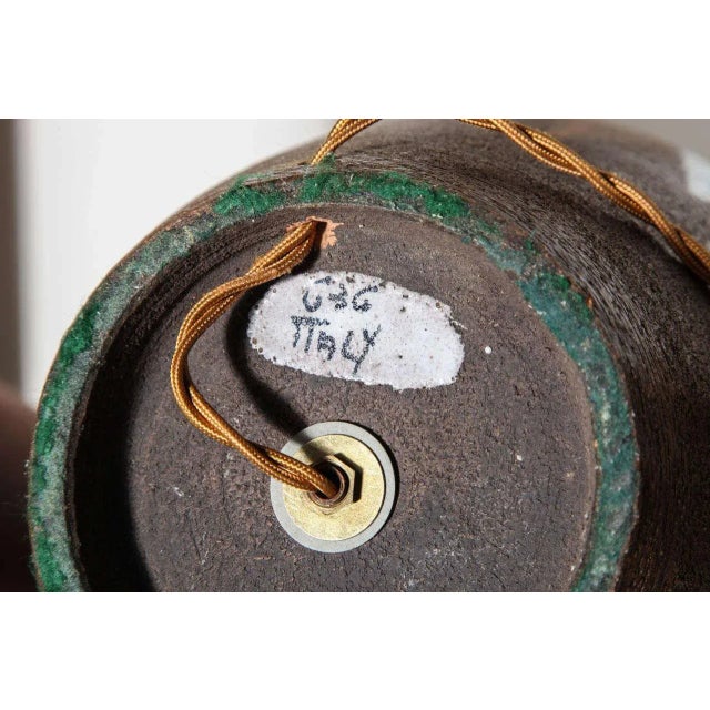 1950s Aldo Londi Cocoa & Pale Blue Ceramic Table Lamp For Sale - Image 10 of 12