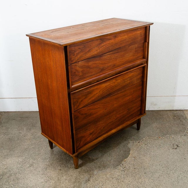 Wood 1960s Mid Century Modern Highboy Dresser 5 Drawer Walnut American Vintage MCM Tall For Sale - Image 7 of 12