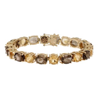 Estate 55.10ct Diamond Citrine Smoky Quartz 14k Gold Bracelet For Sale