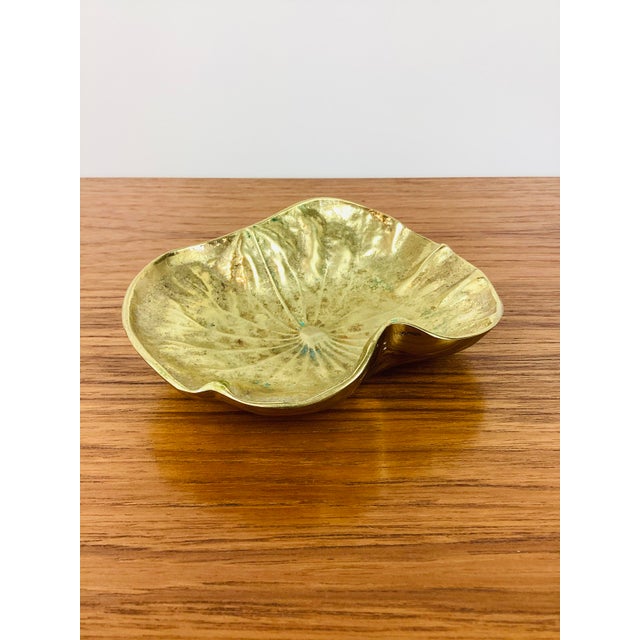 Brass Vintage Brass Lotus Leaf Molded Trinket Tray For Sale - Image 8 of 9