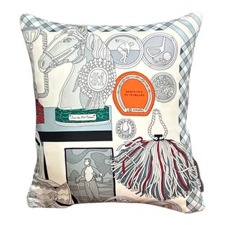 Hermes Les Trophees Vintage Silk Scarf Pillow Grand Prix For Sale