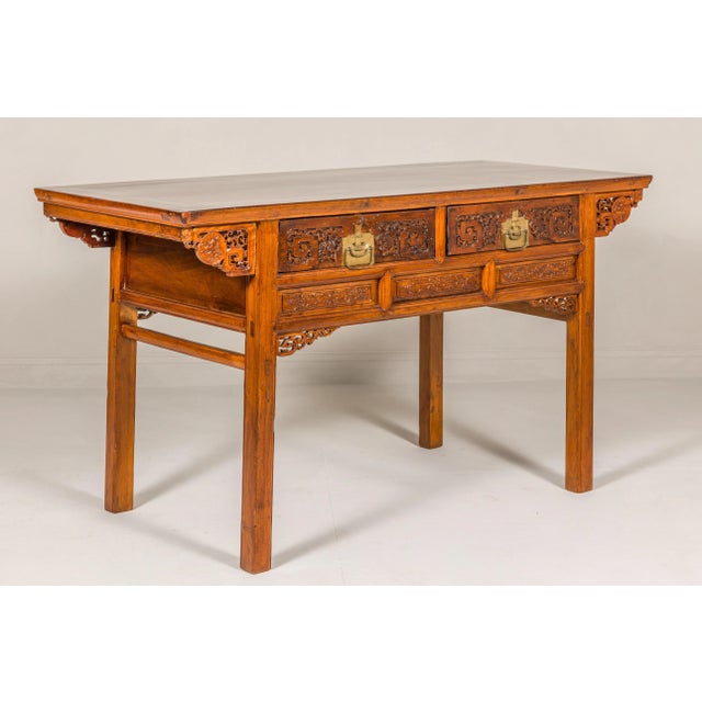 Mid 20th Century Carved Console Table with Two Drawers, Scrolling Clouds & Flowers For Sale - Image 11 of 12