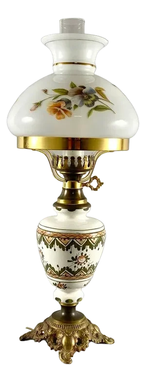 Large Vintage Art Glass Table Lamp in Brass & Ceramic with Shade