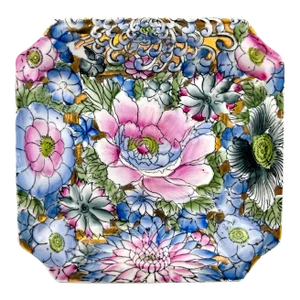 20th Century Chinoiserie Blue and Pink Floral Vide Poche/Catchall Dish