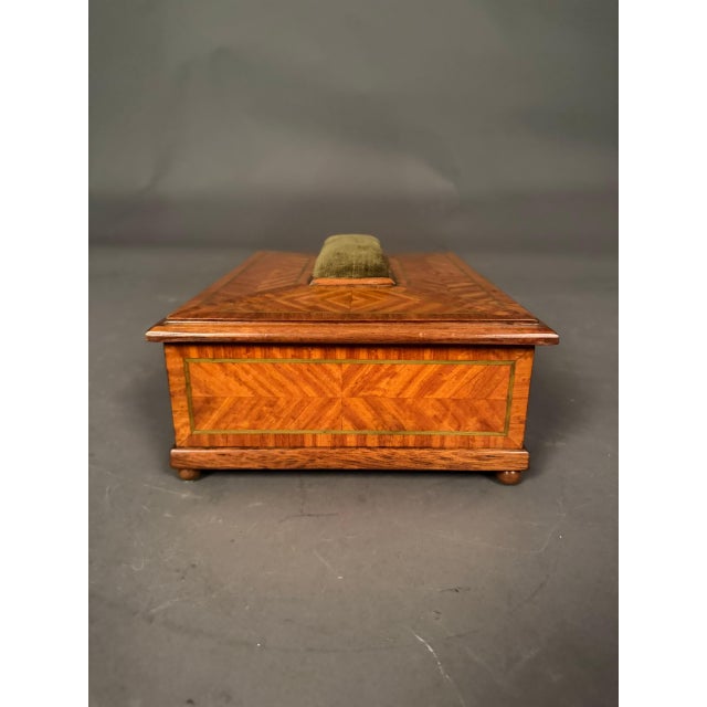 19th Century English Inlaid Satinwood Sewing Box With Mirror & Pincushion, Circa 1890 For Sale - Image 10 of 11