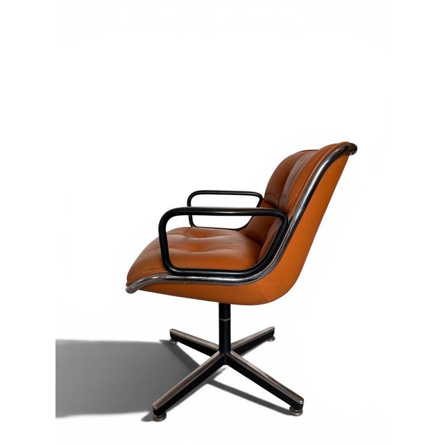 Mid-Century Modern Vintage Camel Leather Executive Chair attributed to Charles Pollock for Knoll, 1970s For Sale - Image 3 of 10