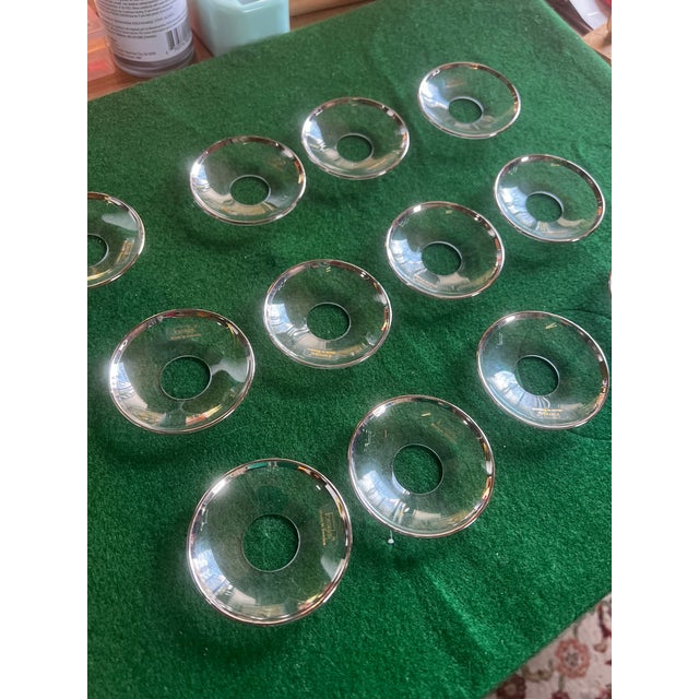 Minimalism Set of 12 Swedish Glass Silver Rimmed Candle Holders For Sale - Image 3 of 10